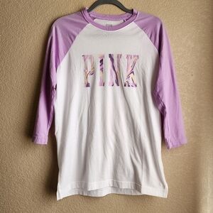Victoria's secret PINK white and purple shirt 3/4 sleeve Size XS-Medium
